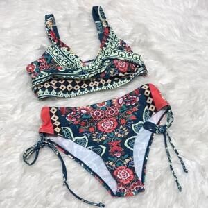 Floral Print Drawstring Bikini XS